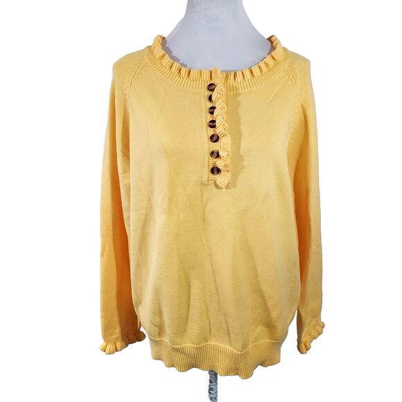 BTFBM Ruffle Henley Sweater Large Solid Yellow Knit Pullover Top Comfy Soft NWT - Picture 1 of 12
